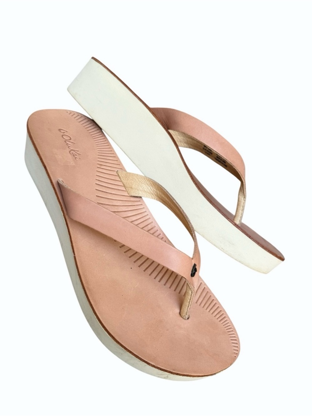 OluKai Ao Loa Flip Flop Platform Wedge Vachetta Leather Women's size 10